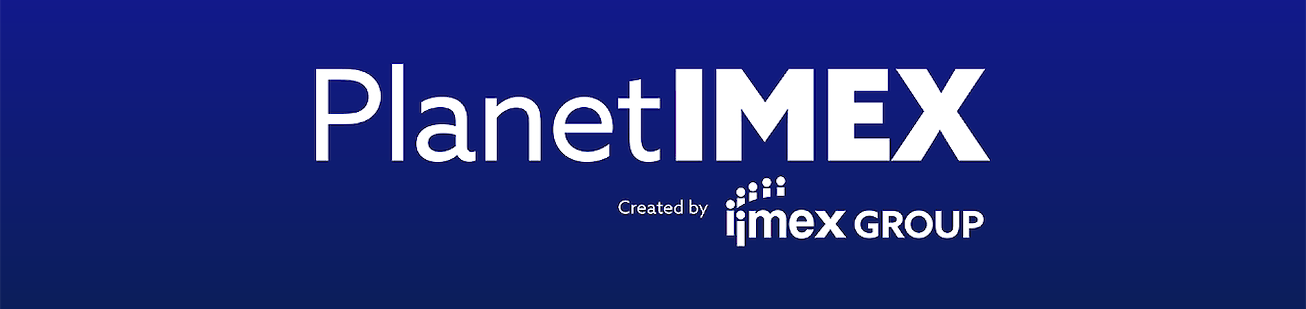 Planet IMEX visual with white lettering on blue background